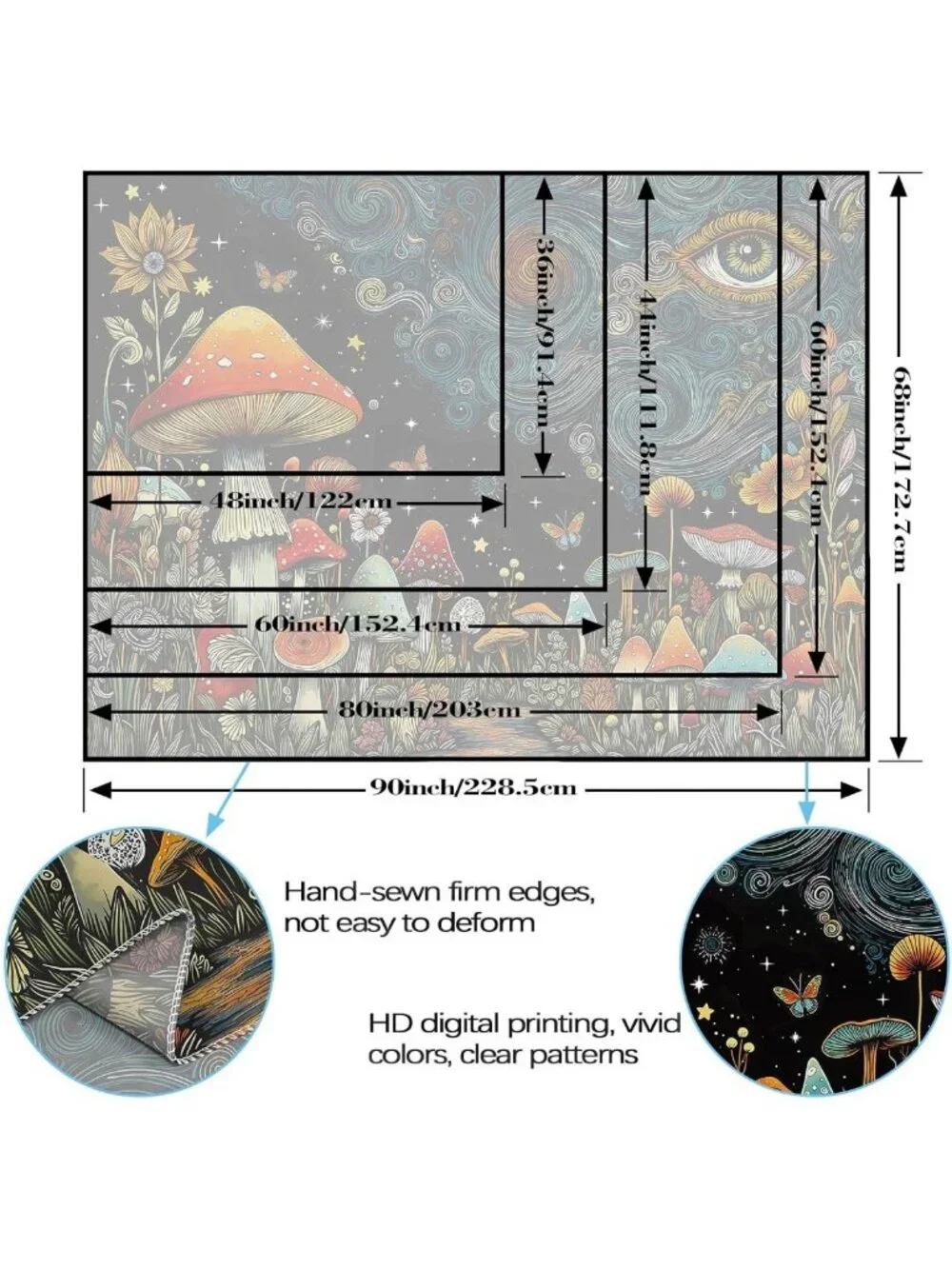 Large Hippie Mushroom Forest Tapestry - Abstract Aesthetic Wall Art for Bedroom
